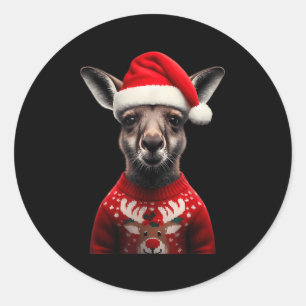 Sticker Rond Kangaroo Avec Le Chapeau Du Père Noël Australie No