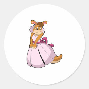 Sticker Rond Kangaroo comme mariée avec robe Mariage