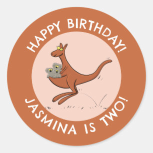 Sticker Rond Kangaroo et koalas personnalisées dessin animé ann