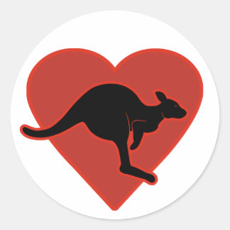 Sticker Rond Kangaroo Love Red Heart