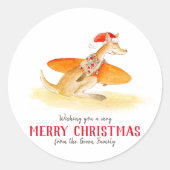 Sticker Rond Kangourou de surf mignon aquarelle Noël (Devant)