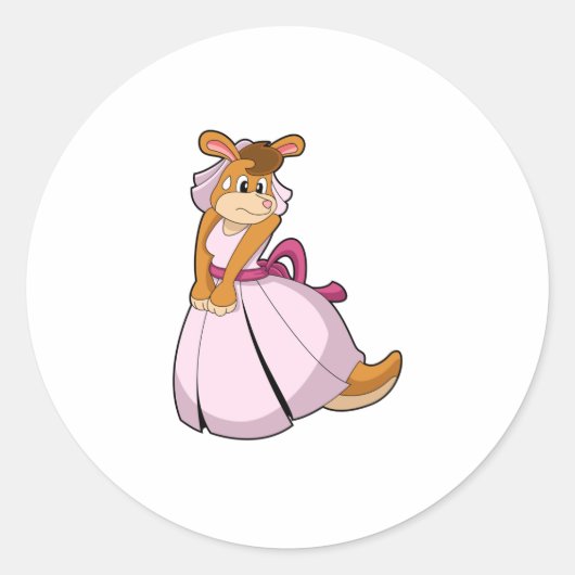 Sticker Rond Kangourou en mariée avec robe de mariée (Devant)