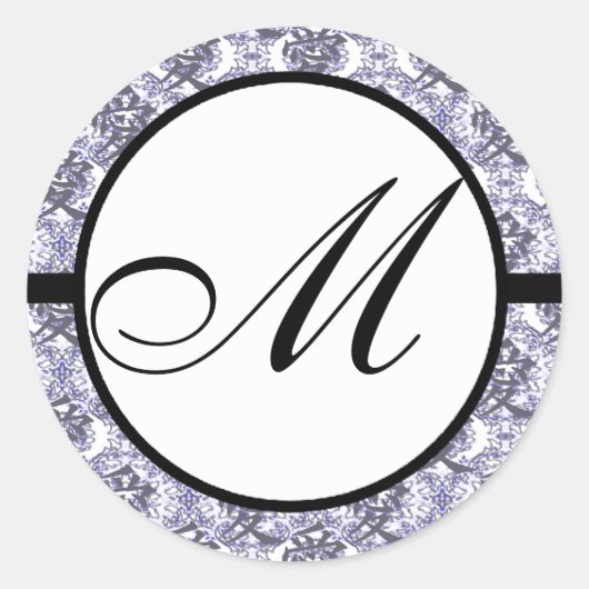 Sticker Rond Kanji de l'amour Monogramme Mariage Purple Damask (Devant)