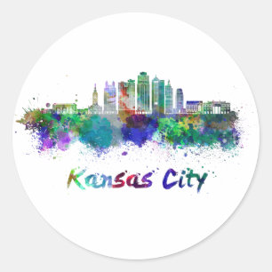 Sticker Rond Kansas Ville V2 skyline in watercolor