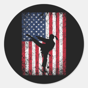 Sticker Rond Karate American Flag 4 juillet partie Arts martiau