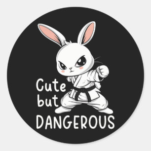 Sticker Rond Karate Bunny Mignonne Mais Dangereux Funky Martial