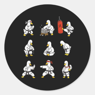 Sticker Rond Karate drôle, oie idiote, arts martiaux, combat
