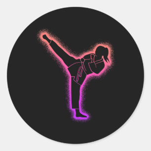 Sticker Rond Karate Girl Arts Martiaux Femmes Filles Taekwondo