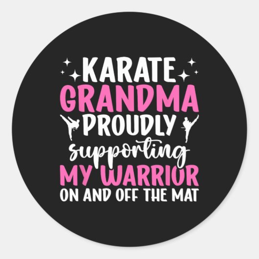 Sticker Rond Karate Grandma Soutenir Mon Guerrier Karate Grand (Devant)