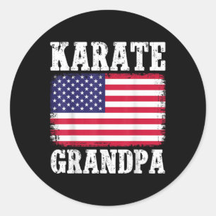 Sticker Rond Karate Grandpa Patriotique Usa Drapeau Martial Art