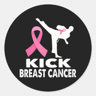 Sticker Rond Karate Kick Cancer du sein Sensibilisation rose