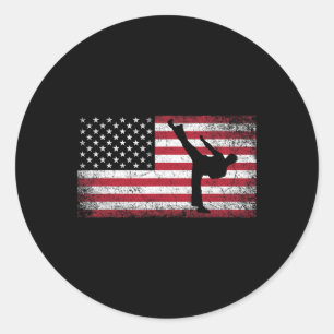 Sticker Rond Karate Martial Arts 4 juillet Drapeau Américain Us