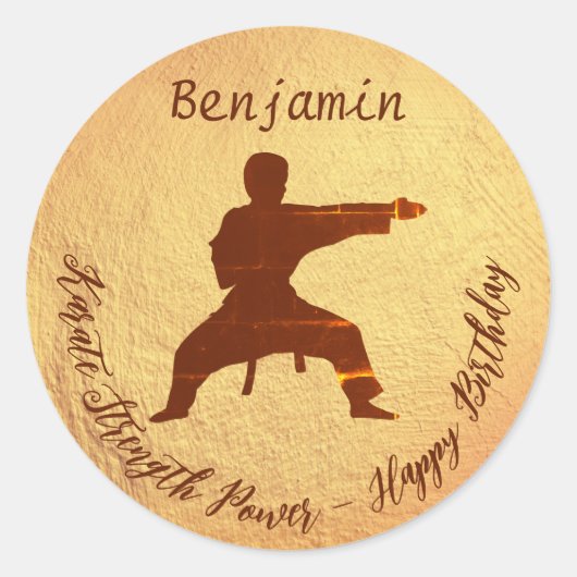 Sticker Rond Karate moderne Kids Martial Arts Joyeux anniversai (Devant)