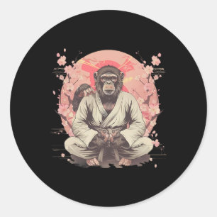 Sticker Rond Karate Monkey Jiu-jitsu Mma Arts Martiaux Sakura K