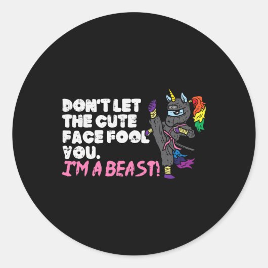 Sticker Rond Karate Ninja Unicorn mignonne Visage Beast Taekwon (Devant)