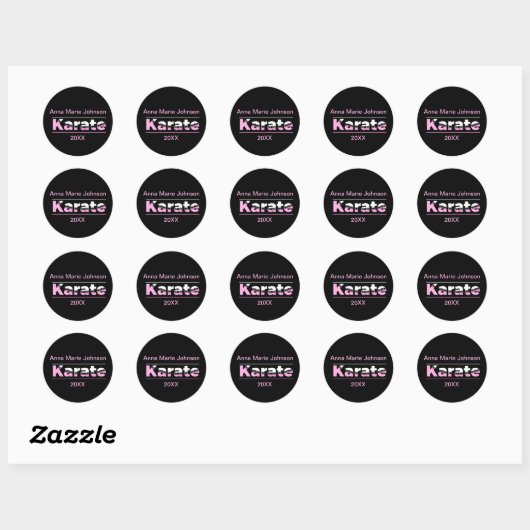 Sticker Rond Karate rose Arts martiaux Typographie moderne (Feuille)