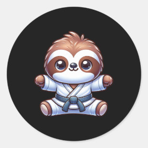 Sticker Rond Karate Sloth Adorable Master Martial Art