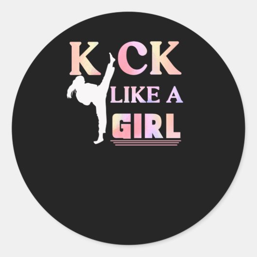 Sticker Rond Karate Taekwondo Jiu Jitsu Girl Fighting Fun (Devant)