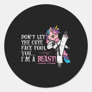 Sticker Rond Karate Unicorn mignonne Face Beast Taekwondo Marti