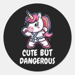 Sticker Rond Karate Unicorn Mignonne Mais Dangereux Funny Marti