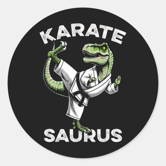 Sticker Rond Karatesaurus T-rex Karate Dino Funny Dinosaur Mart (Devant)