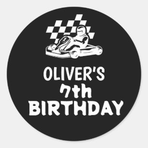 Sticker Rond Karting, garçon anniversaire voiture de course