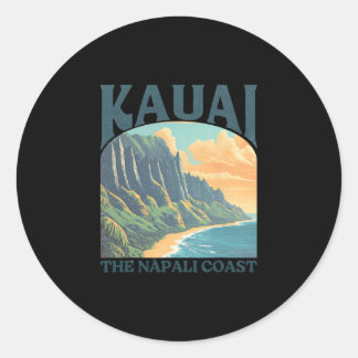 Sticker Rond Kauai Hawaii côte de Na Pali Vintage Plage