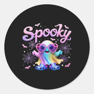Sticker Rond Kawaai Pastel Fantôme Éffrayant De Bow Avec Lumièr