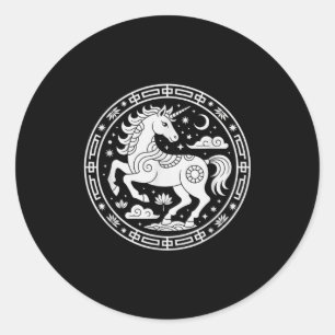 Sticker Rond Kawaii 2026 Licorne Année du Cheval Fille du Zodia