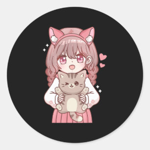 Sticker Rond Kawaii Anime Kawaii Amoureux des chats Otaku