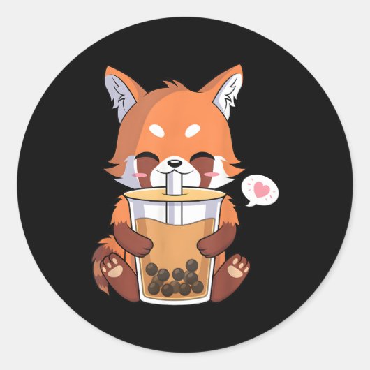 Sticker Rond Kawaii Anime Red Panda Boire Boba Bubble Tea (Devant)