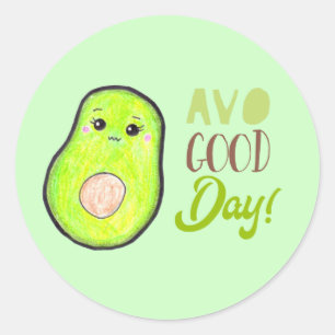 Sticker Rond Kawaii avocado avo bonne journée mignonne fruits s