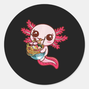 Sticker Rond Kawaii Axolotl Mange Ramen Japonais Anime Noodles