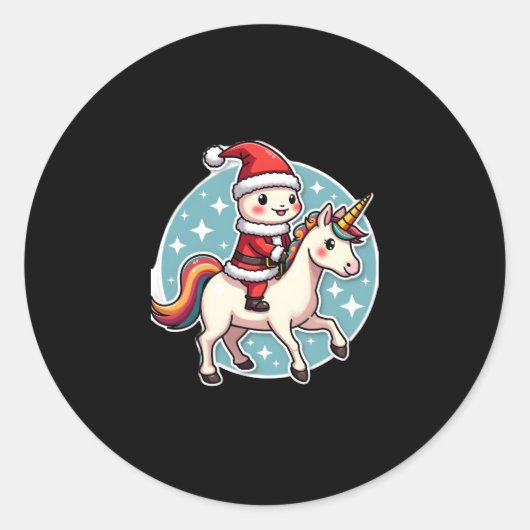 Sticker Rond Kawaii Axolotl Unicorn Xmas Santa Merry Christmas (Devant)