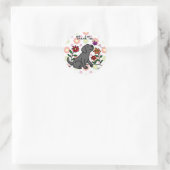 Sticker Rond Kawaii Black Labrador Cartoon Floral (Sac)