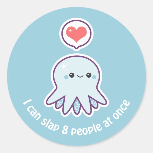 Sticker Rond Kawaii Bleu Octopus (Devant)