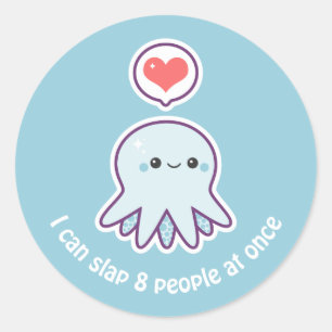 Sticker Rond Kawaii Bleu Octopus