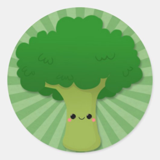 Sticker Rond Kawaii Broccoli sur Green Starburst (Devant)