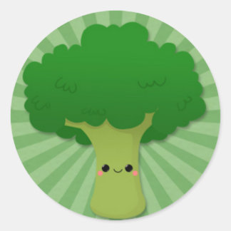 Sticker Rond Kawaii Broccoli sur Green Starburst