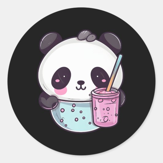 Sticker Rond Kawaii Bubble Tea Panda Boba Tea Japonais (Devant)