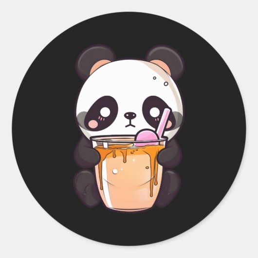 Sticker Rond Kawaii Bubble Tea Panda Boba Tea Japonais (Devant)