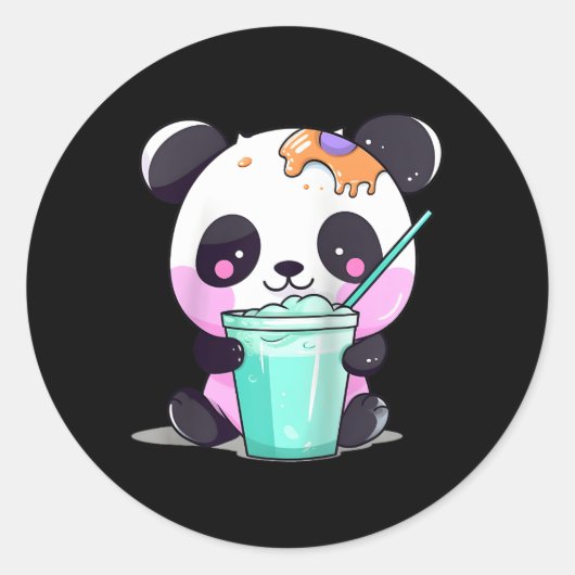 Sticker Rond Kawaii Bubble Tea Panda Boba-Tea Japonais Baseball (Devant)