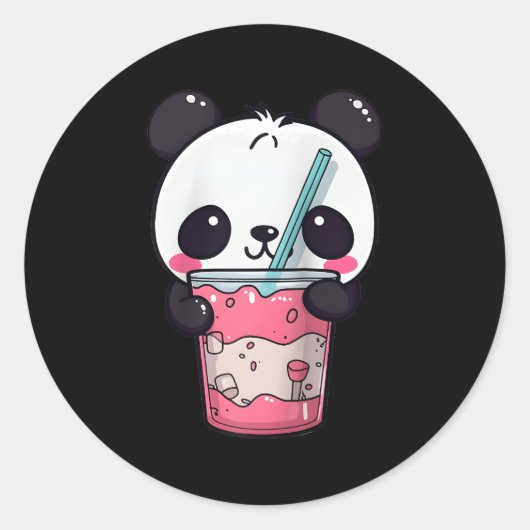 Sticker Rond Kawaii Bubble Tea Panda Boba-Tea Japonais Baseball (Devant)