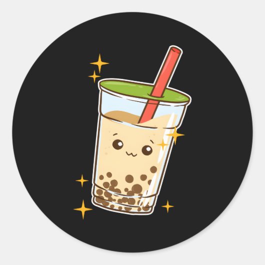 Sticker Rond Kawaii Buble Tea Boba Milk Tea Tapioca (Devant)