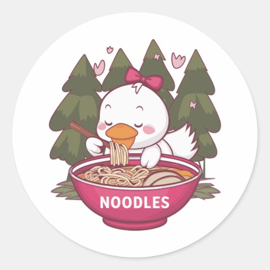 Sticker Rond Kawaii canard ramen (Devant)