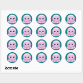 Sticker Rond Kawaii Cartoon Pink Octopus (Feuille)
