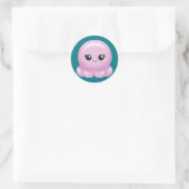 Sticker Rond Kawaii Cartoon Pink Octopus (Sac)