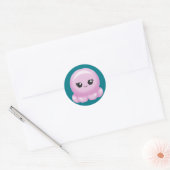 Sticker Rond Kawaii Cartoon Pink Octopus (Enveloppe)