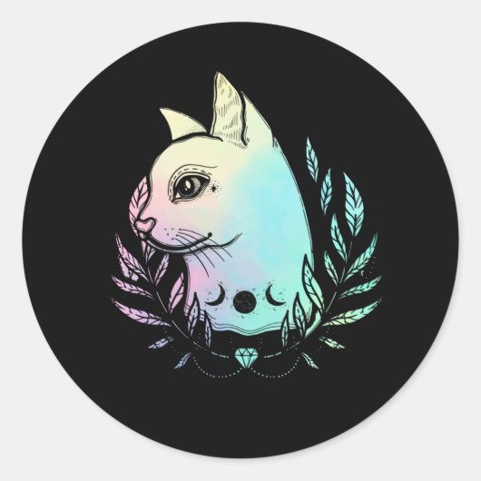 Sticker Rond Kawaii Cat Moon Wicca Pastel Goth Kitten Crescent (Devant)