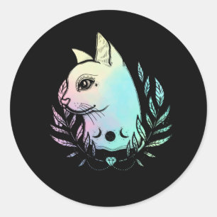 Sticker Rond Kawaii Cat Moon Wicca Pastel Goth Kitten Crescent
